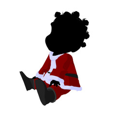Little African American Santa Girl Illustration Silhouette