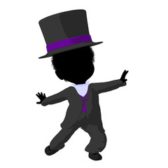 Little African American Top Hat Girl Illustration Silhouette