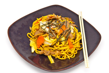 Japanese food style , Noodle in  the plate