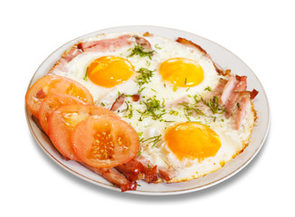fried eggs with bacon on plate