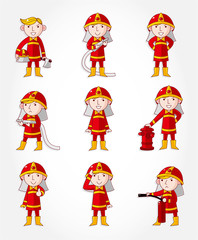 cartoon Fireman icon set.
