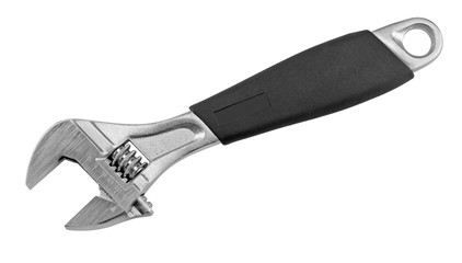 wrench with a black handle.