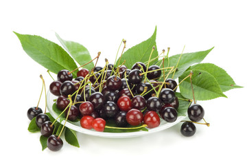 Black cherries on plate