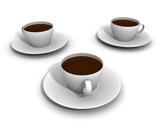 three cups of coffee on white background