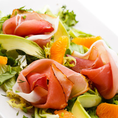 Salad - smoked bacon and vegetables