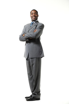 Portrait Of Black Businessman With Suit Over White Background