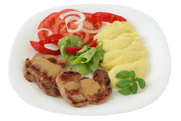 Fried pork with sauce and potato