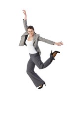 Fototapeta na wymiar Jumping elegant woman smiling