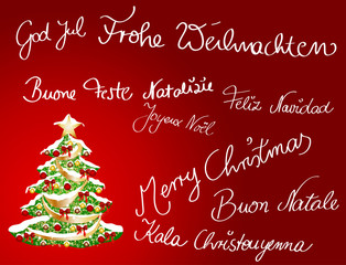 Fototapeta na wymiar Mehrsprachige Weihnachtskarte