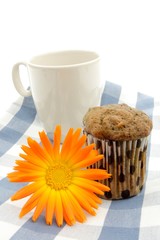 cherry muffin and cup of coffee - obrazy, fototapety, plakaty