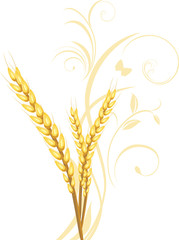 Three wheat ears with floral ornament