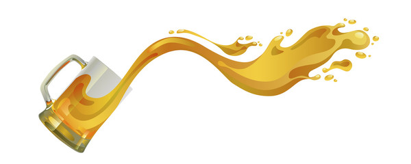 Beer mug with splash over white background
