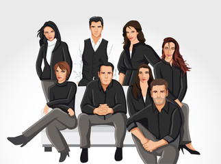 Group people wearing black clothes on sofa