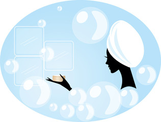 pretty woman or girl having a bath in a fashion style bath tub