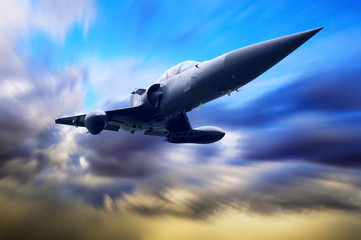 Fototapeta na wymiar Wojskowy airplan od prędkości
