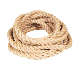 coil of old rope on white background