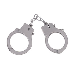 Metal handcuffs for hands on a white background