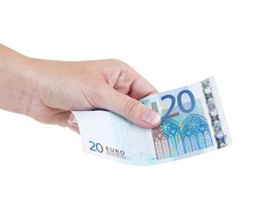 The female hand holds euro