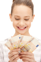 teenage girl with euro cash money