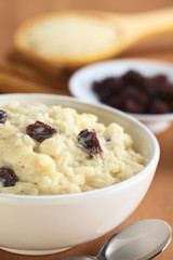 Delicious homemade rice pudding with raisins