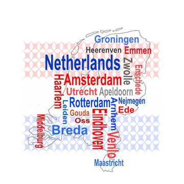 holland map and words cloud with larger cities