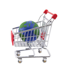 Globe and shopping cart with clipping path