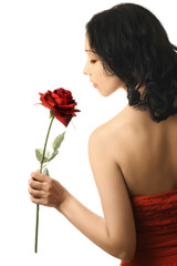Woman profile with red rose