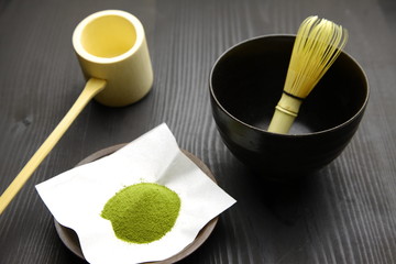 Tea-things of traditional japanese powdered green tea
