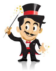 Obraz premium Magician makes trick with his magic wand and hands on white background