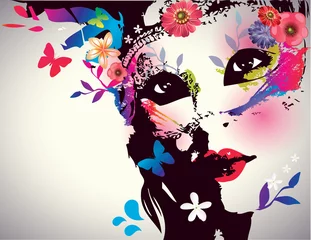 Vlies Fototapete Blumen Frau Mädchen mit Maske/Vektorillustration