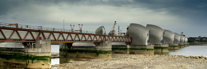 Thames Flood Barrier panorama, London, UK