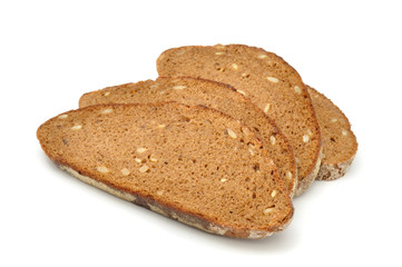 Brown Bread with Sunflower Seeds Isolated on White Background