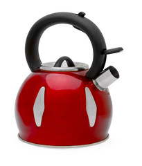 Red tea kettle isolated on white