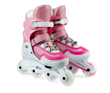 Pink inline rollerskates isolated on white