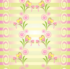 Flower heart stripe seamless pattern