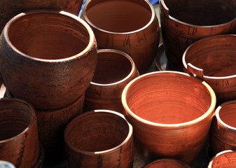wooden dishes on rural market