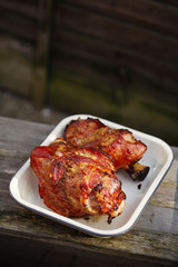 pork shank  glazed with honey  and garlic, roasted