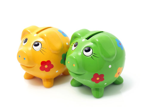 Piggy bank on the white background