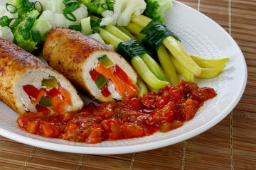 Chicken meat stuffed vegetables