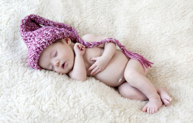 Sleeping Newborn Baby Girl With Hat