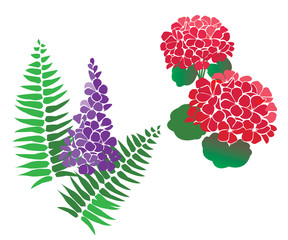 Set of Flower Vectors with Fern - can be used for stencilling