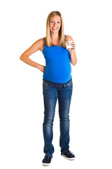 Pregnant woman with vegetables, isolated on white