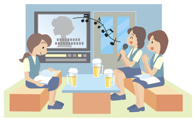 カラオケボックスで歌う女子社員