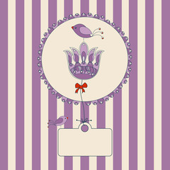 flower label with purple striped  background