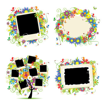 Family album. Floral tree with frames for your photos.
