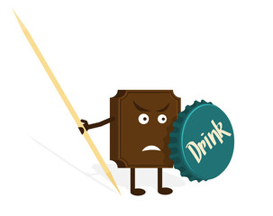 Chocolate warrior with bottle cap and toothpick.Vector.