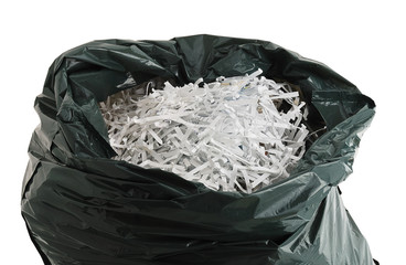 Plastic bag filled with shredded paper