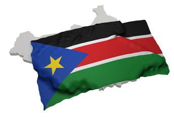 realistic ensign covering the shape of South Sudan