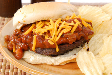 Burger smoothered in chile
