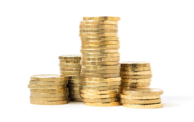 columns of coins isolated on white